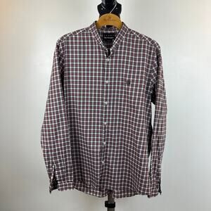 Sport The Kooples Cotton Red Plaid Long Sleeve Banded Collar Men's Large